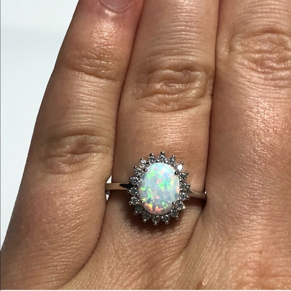925 Sterling Silver White Lab Opal CZ Ring - Picture 7 of 8